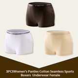 3Pcs Women's Panties Cotton Seamless Sports Boxers Underwear Female Solid Color Briefs Lingerie Intimate Underpant Finetoo S-XXL