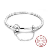 Bracelet Original 925 Sterling Silver Charm Bracelet 17-20CM Love Heart Pave Zirconia Bracelet for Women DIY Charm Jewelry Gifts