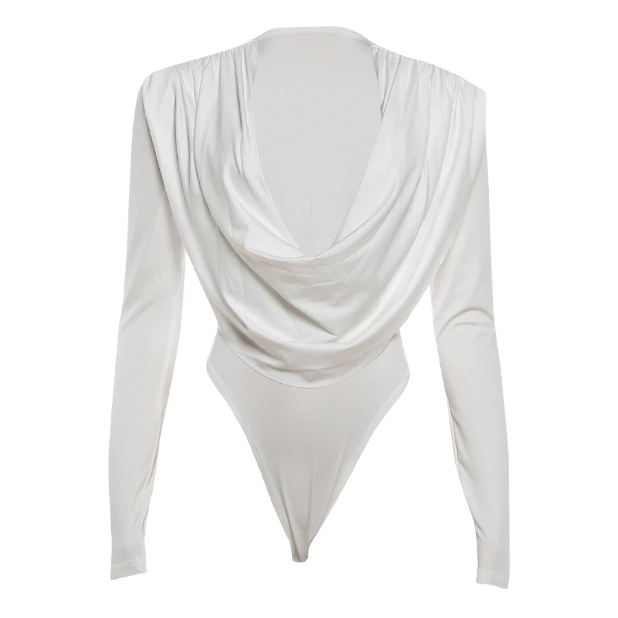 Weird Puss Deep v Swing Collar Bodysuits Woman Elegant Ruched Full Sleeve Skinny Stretch Basic Wild Spring Fashion Body Tops