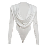 Weird Puss Deep v Swing Collar Bodysuits Woman Elegant Ruched Full Sleeve Skinny Stretch Basic Wild Spring Fashion Body Tops
