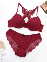 Hot selling 2-piece set of sexy red front button braissere beautiful back butterfly fashion bra push up women's set A2120