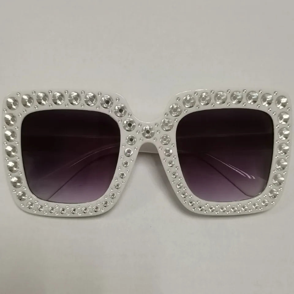 Diamond Oversized Sunglasses Big Square Frame Sunglasses UV400 Crystal Eyewear Retro Rhinestone Frames Eyeglasses