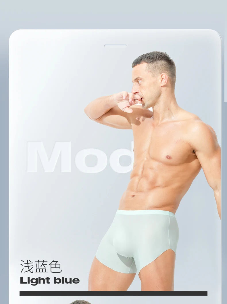 Men's ice silk seamless underwear 3D punching boxers summer thin underpants boys extended sports shorts