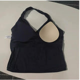 Women's Sexy V-Neck Fitness Bra Nude Sports Bra Hanging Neck Yoga Suit Vest Comfortable Breathable Gym Top for Active Wear