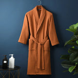 Cotton Terry Robe for Spring and Summer Thin Morning Robe Long Sleeve Waffle Bathrobe Hotel Beauty Bath Towel for Couples
