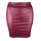 Women's High-Waist Slim Fit Mini Skirt Vintage Bodycon Hip Pencil Skirt Sexy Imitation PU Clubwear Ladies Office Clothing