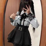 Harajuku Sweet Bow Black Plaid Dresses All-match Slim Fit Kawaii Lolita Dress for Women Autumn New Long Sleeve Vestidos De Mujer