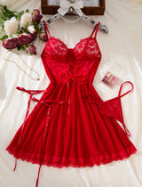Sexy Bra And Garter Belt Lingerie Hot Red Babydoll Dress Erotic Women Exquisite 3-Piece Sets Thong Nightgown Set With Leg Rings