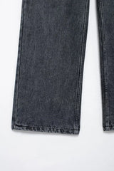 HH 2024 Women's Street Fashion Denim Blue Jeans Distressed Patchwork High Waist Zipper Fly Ripped Retro Long Pants