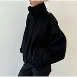 Fashion Short Woolen Coat For Women Stand Collar Full Sleeve Loose Zipper Jacket Female 2025 Spring Autumn Solid Lady Outwear
