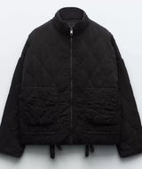 Women's Polyester Padded Jacket 2026New Arrival Vintage Lenzing Rayon High Collar Large Pocket Decorative Quilted Coat for Women
