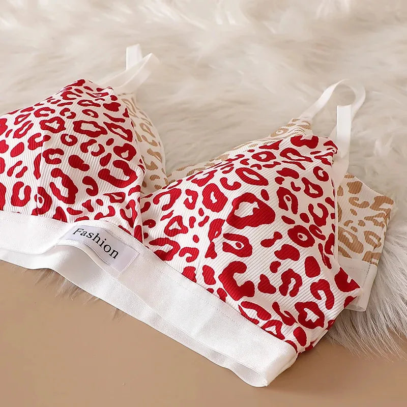 1/3/8Pcs Seamless Bra Set Low Waist Panties Leopard Bralette Sexy Lingerie Set Vneck Sport Brassiere Female Cotton Underwear Set