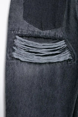 HH 2024 Women's Street Fashion Denim Blue Jeans Distressed Patchwork High Waist Zipper Fly Ripped Retro Long Pants