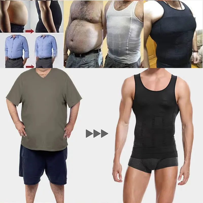 Men Slimming Body Shaper Abdomen Reducer Underwear Tank Top Sleevelss Wide Strap Shapewear Fitness Posture Correct Belly Abdominal Fat Reducer Vest Breathable Soft Waist Trainer S-3XL