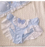 MOYISU Kawaii Lolita Bra Set, Bunny Ear Cutout No Wire Bralette Soft Sweetheart Lingerie Small Bust Pure Sexy Japanese Ya Ma Die