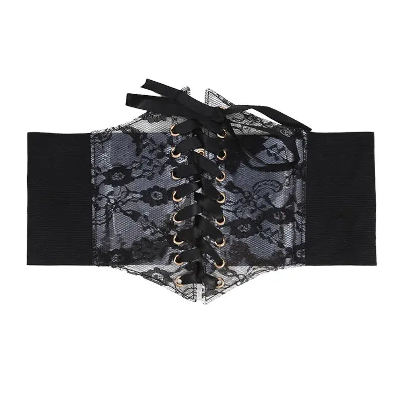 Fashion Women Waist Corset Flower Embroidery Elastic Waistband Black White Red Pink Wide Lace Slimming Body Belts Cummerbunds