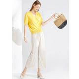 2026 Women Ankle-Length Wide Leg Pants Casual Summer Solid Elastic Waist Loose Ice Silk Pants Spring Summer Female Trousers