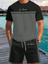 2026 Summer New Arrival Men's Letter Print Short-Sleeve T-Shirt Stylish Mens Shorts Set Vacation Beach Casual T-Shirt Summer Top