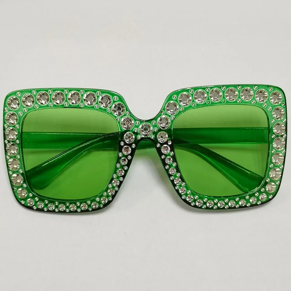 Diamond Oversized Sunglasses Big Square Frame Sunglasses UV400 Crystal Eyewear Retro Rhinestone Frames Eyeglasses