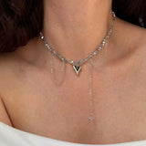 New Irregular Choker Vintage Tassels Zircon Heart Pendant Necklace For Women Female White Imitation Pearl Chain Valentine's Gift