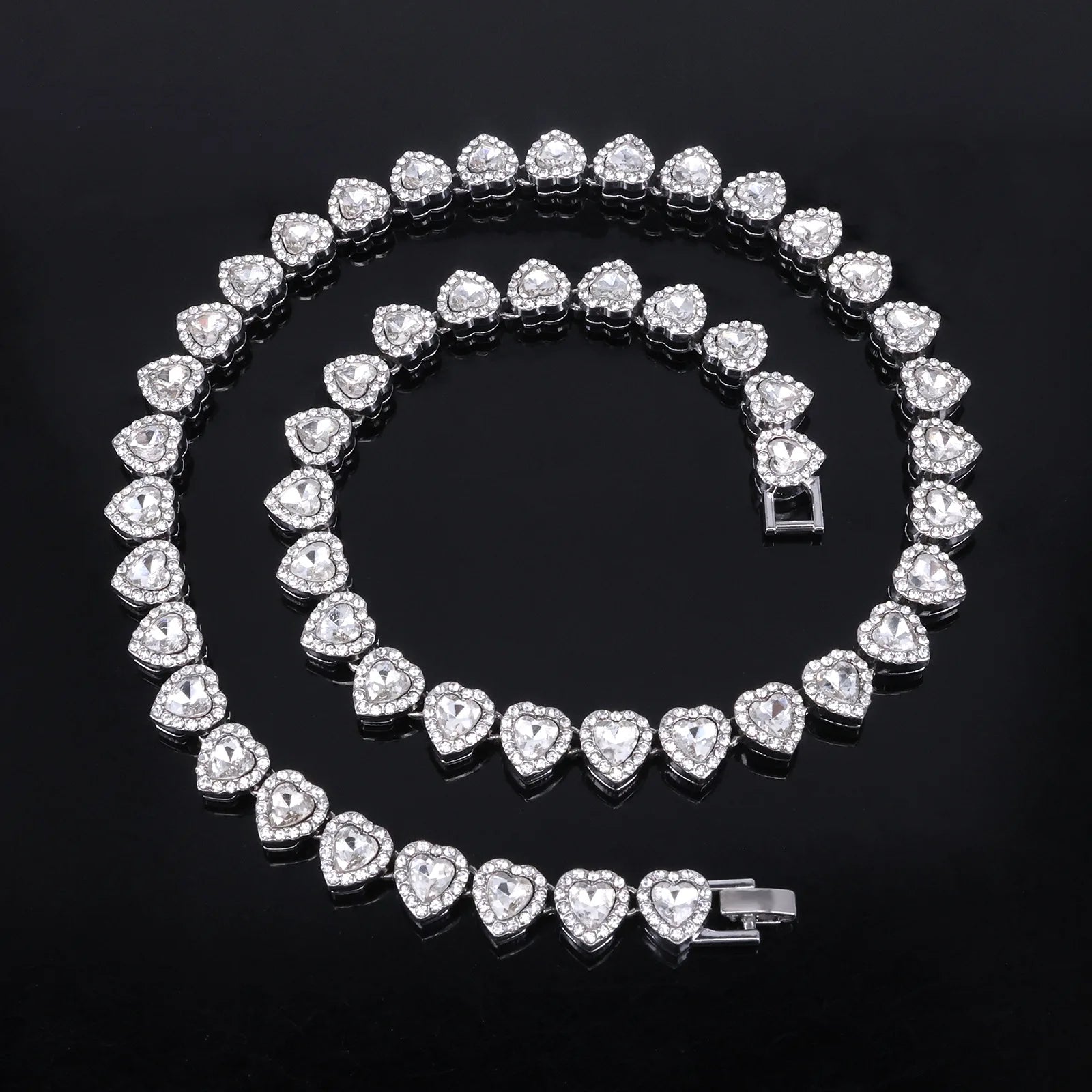 Yupsk 45CM/20CM Shiny Heart Rhinestone Hip Hop Rock Tennis Chain Bracelet Necklace for Women Men Trendy Jewelry Set Gift