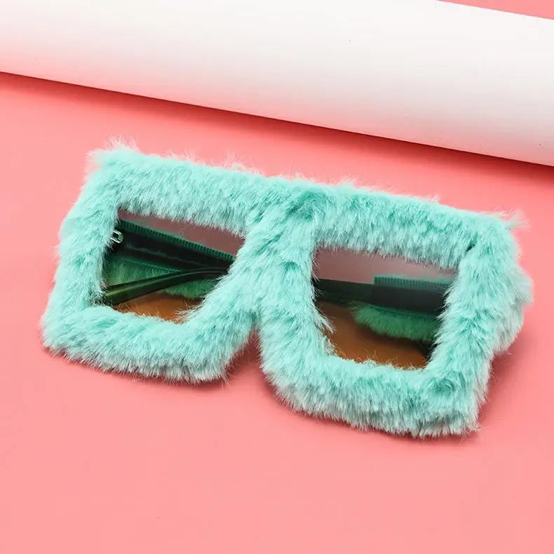 Y2K Oversized Plush Sunglasses Style Soft Fluffy Winter Shades Party Christmas Halloween Cosplay Novelty Glasses for Women