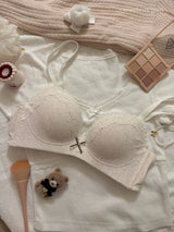 Teenage Sexy Lace Floral Bra Set Comfortable Non-steel Ring Beauty Back Small Breasts Gathered up Support Anti-Sagging Bra Set