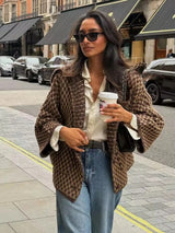 2026 New Autumn Brown Long Sleeve Knitted Cardigans Women Elegant Lapel Single Breasted Loose Sweater Coat Knitwear Korean Style