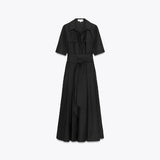 Elegant Belt Women Long Black Dress Full Sleeve Pleated Lapel Waist-Closed Female  A Line Dresses 2026 Spring Lady Robes New