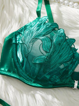 Floral Embroidery Sexy Lingerie Set Women Transparent Bralette Underwire Push Up Bra Panty 2 Piece Set