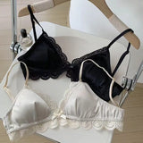 Korean Style Triangle Cup Bow Lace Bra for Women Small Chest Satin Underwear Sweet Breathable Comfortable Soft Bra