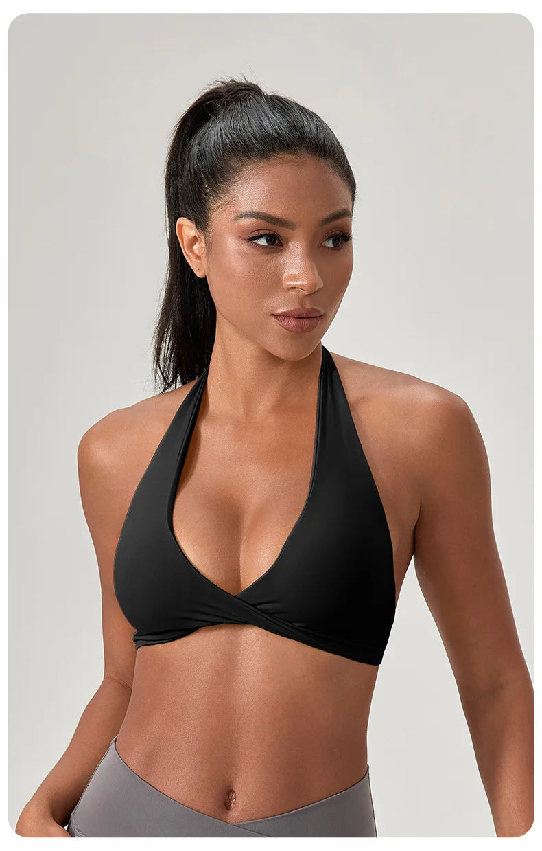 YOGA Naked Feeling Strappy Padded Sports Bras for Women - Fitness Workout Top Criss Cross Back Yoga sports Bras No steel ring