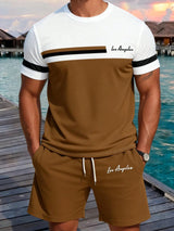 2026 Summer New Arrival Men's Letter Print Short-Sleeve T-Shirt Stylish Mens Shorts Set Vacation Beach Casual T-Shirt Summer Top