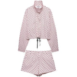 HH Woman Autumn Long Sleeves Turtleneck Zipper With Pockets Drawstring Casual Coats Women Fashion Polka Dot Printed Jacket