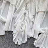 SINGREINY Chic Ruffles Splice Chiffon Blouse V Neck Flared Sleeve Loose Tops 2025 Fashion Solid Fairycore Vacation Women Shirt