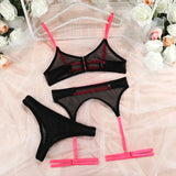 Sexy Women's Underwear Set Transparent Three Piece Bra And Underwear Set Garter Belt Exotic Mesh Mesh Underwear Sleepwear Set ok