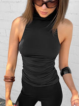 Sexy Backless Pure Color Summer New Women's Tank Top T-shirt Sleeveless Polyester Fiber Cross-Border Clothing