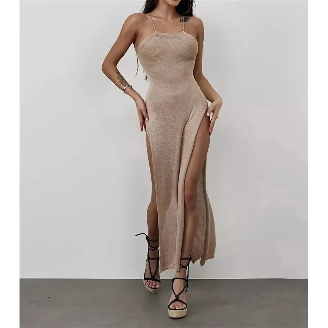 XS - L 12 Colors High Slit Crochet Knitted Tunic Beach Cover Up Cover-ups Beach Dress Beach Wear Beachwear Female Women V5316