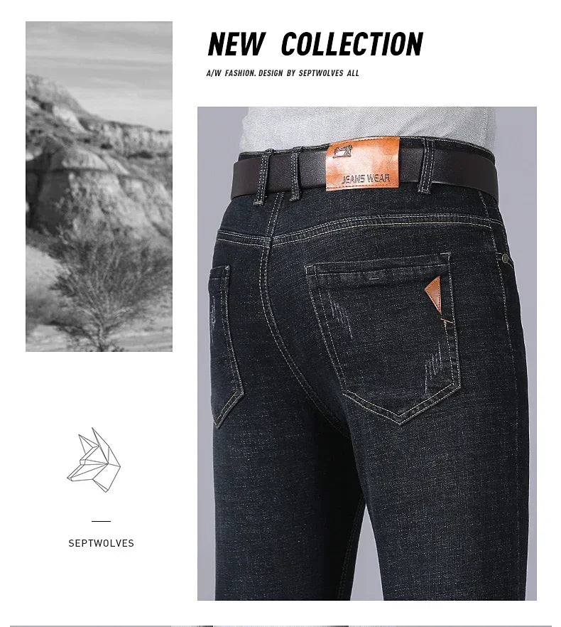 Men Fashion Straight Jeans Men 2026 New Stretch Slim Fit Pants Comfortable Soft Business Denim Trousers Male Brand Clothing