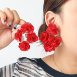 Chiffon flower multi-layer earrings, summer beach vacation style exaggerated earrings design, light luxury, niche