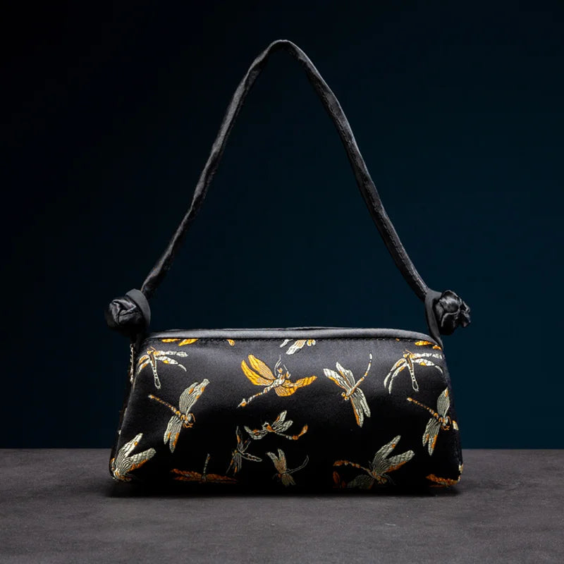 Fashion Shoulder Bag Women Handbag Luxury Embroidered Silk Bag Female Purse Small Cute Cosplay Cheongsam Flower Satin Tote Bag