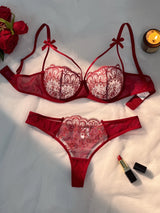 2-Piece Women's Black Comfortable Lightweight Bow Semi Transparent Lingerie Set ZA824057