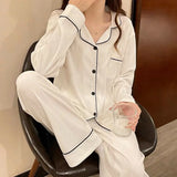 Spring and Autumn New Women's Long Sleeve Solid Color Pajamas Loungewear Set Girls Student Long Sleeve Cardigan Loungewear Set