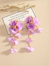 Chiffon flower multi-layer earrings, summer beach vacation style exaggerated earrings design, light luxury, niche
