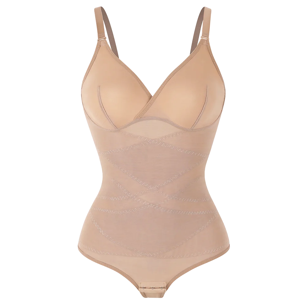 Women Cross Tummy Control Shapewear Sexy Mesh Slimming Waist Briefs Bodysuit Thin Breast Cup Body Shaper Butt Lifter Smooth Body