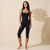 Square Neck Capri Jumpsuit Women Activewear Ribbed Sculpting Unitard Sleeveless Athletic One Piece Bodysuit Yoga Workout Romper