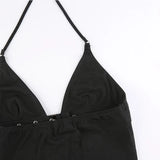y2k Bandage Crop Top Black Backless  Top Lace Up Cute Party Beach Summer Sweats Women Retro Basic Mini Vest Punk