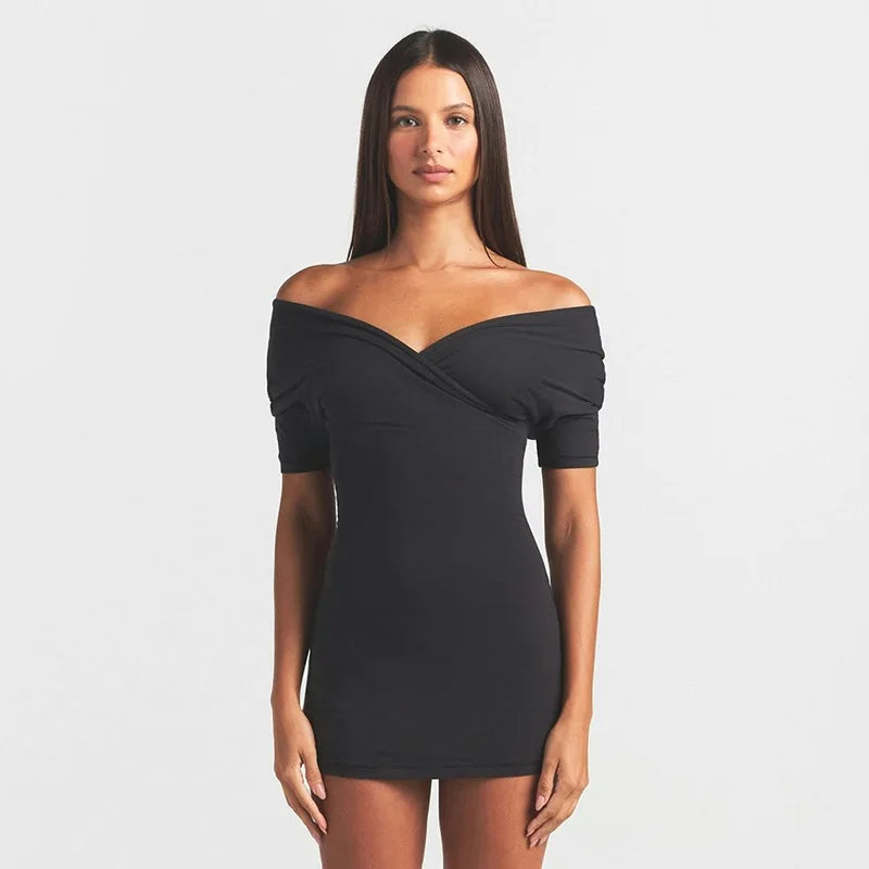Nsauye 2026 Casual Summer Women Dresses Mini Bodycon Short Sleeve Sexy V Neck Party Evening Wrap Night Club Dress Outfits