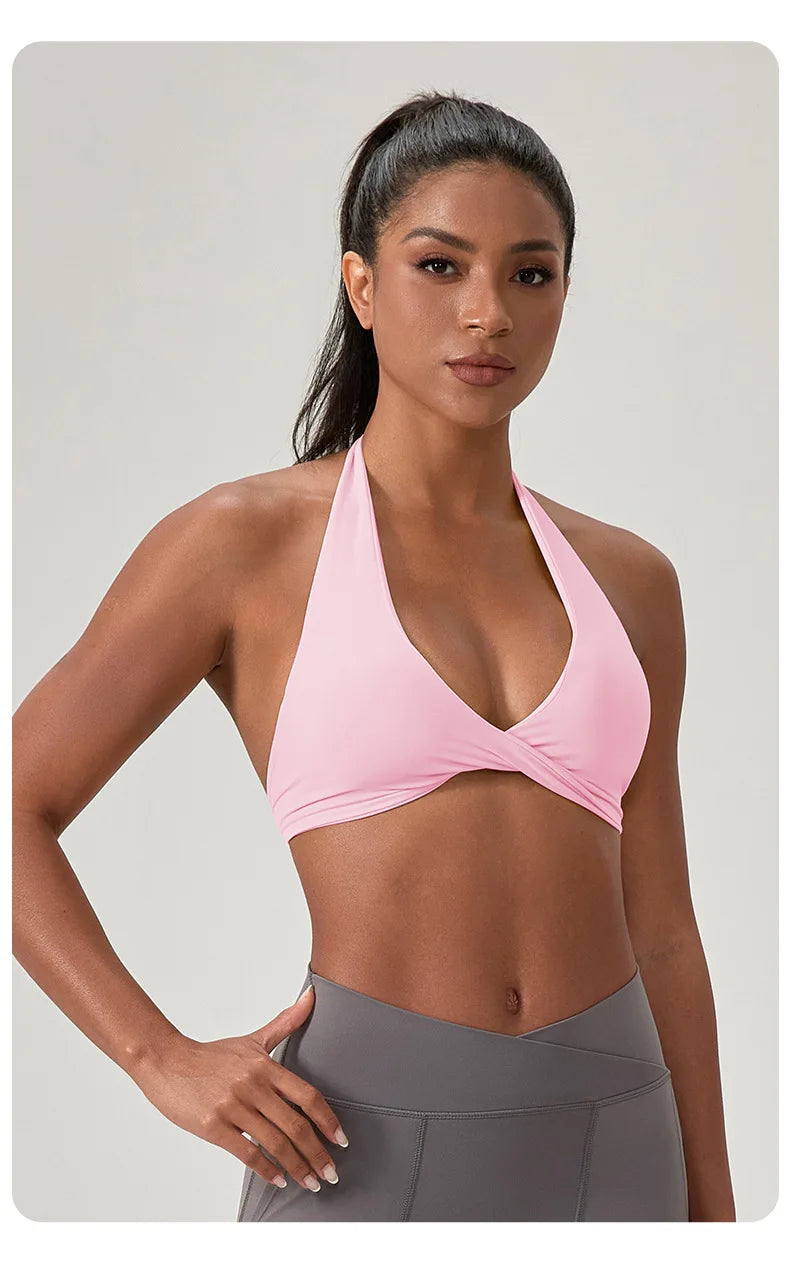 YOGA Naked Feeling Strappy Padded Sports Bras for Women - Fitness Workout Top Criss Cross Back Yoga sports Bras No steel ring