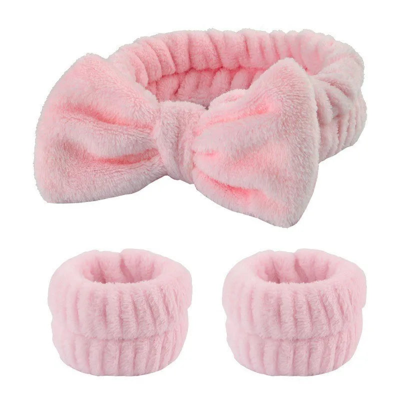 Women's Soft Coral Fleece Headband Wide Bow Hair Band Wristband for Skincare Face Washing Hair Accessories